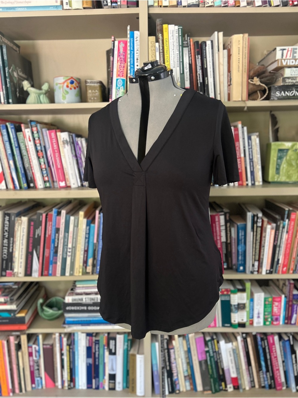Black Pleat Front V-Neck Blouse